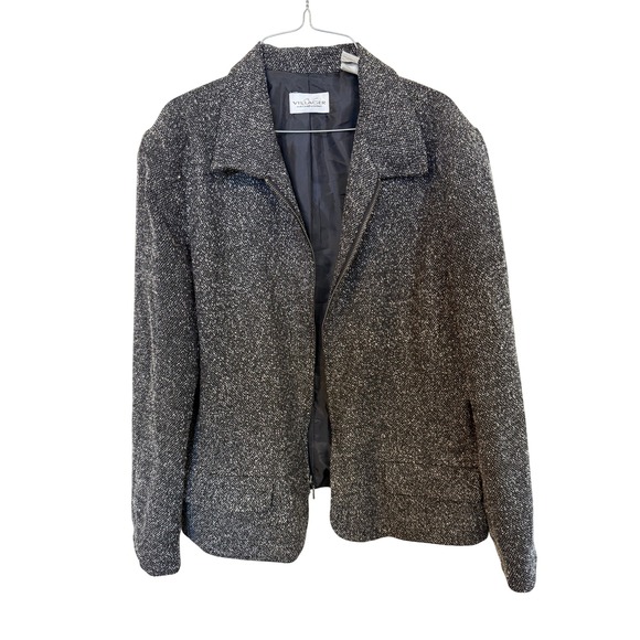 villager Jackets & Blazers - Villager Zip Jacket Women 16 Black White Excellent Tweed Textured Blazer